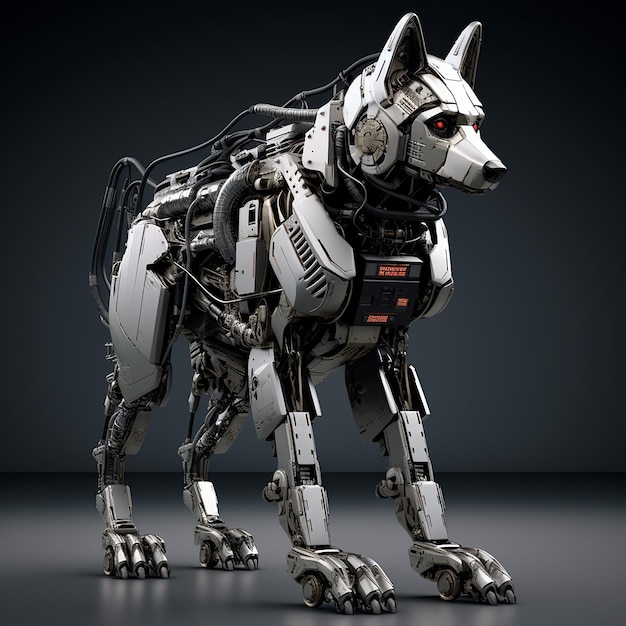 Foto 3d gerenderde robot duitse herdershond transformer kracht