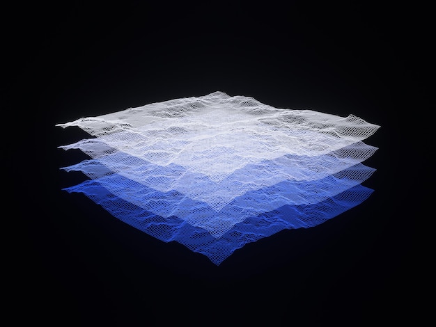 3D-gerenderde topografische bergraster draadframe. Holografisch terrein.