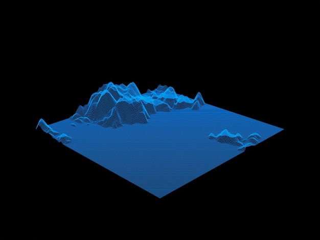 3D-gerenderde topografische bergraster draadframe. Mesh terrein.