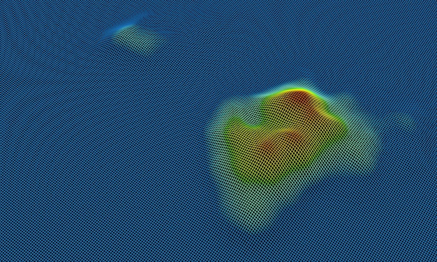 3d-gerenderde topografische raster wireframe. kleurovergang eiland.