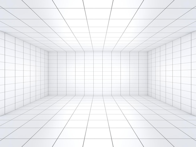 Foto 3d-gerenderde witte lege kamer met zwarte rasterlijnen