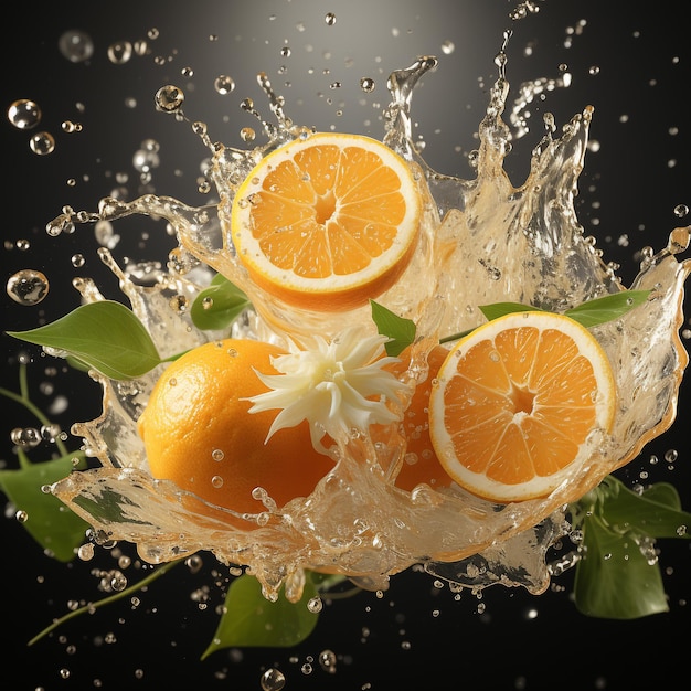3D-gesneden oranje passievruchten in de lucht hoogste kwaliteit max dpi 8k