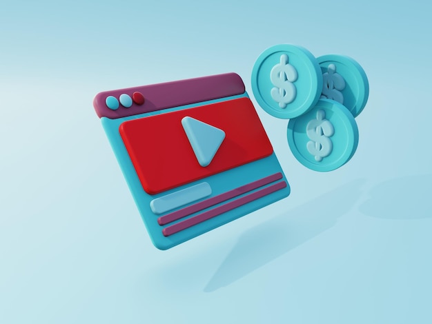 3d  get monetize from video graphic for illustration or icon in the red purple and blue background