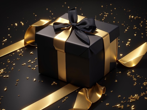 3d gift box on golden and black background