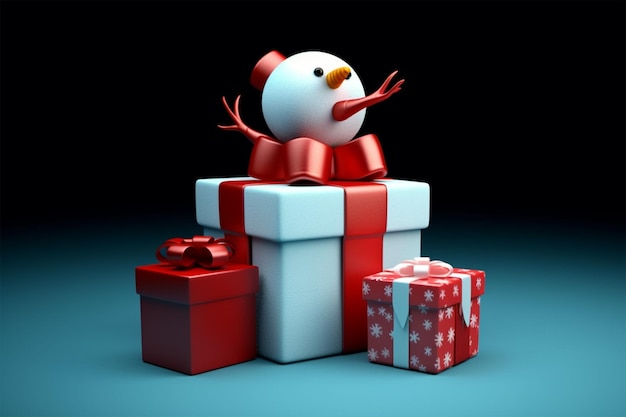 3d gift box and snowman