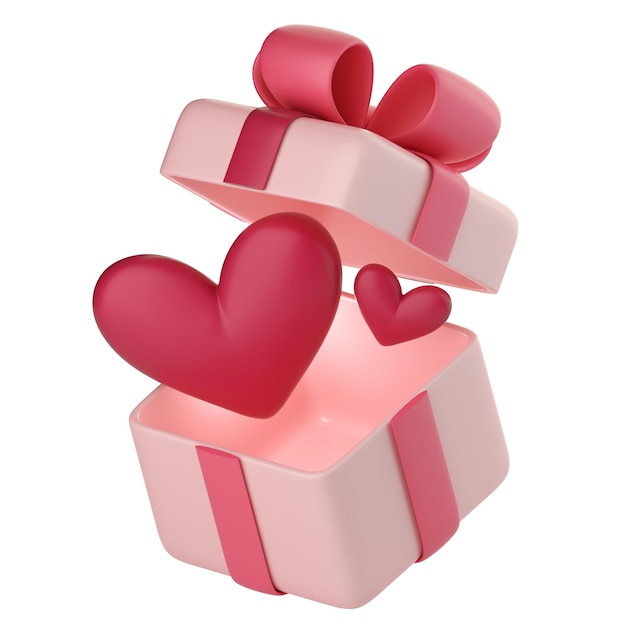 3d gift box with flying hearts icon