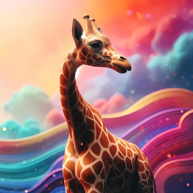 3d giraffe with colorful and animated background