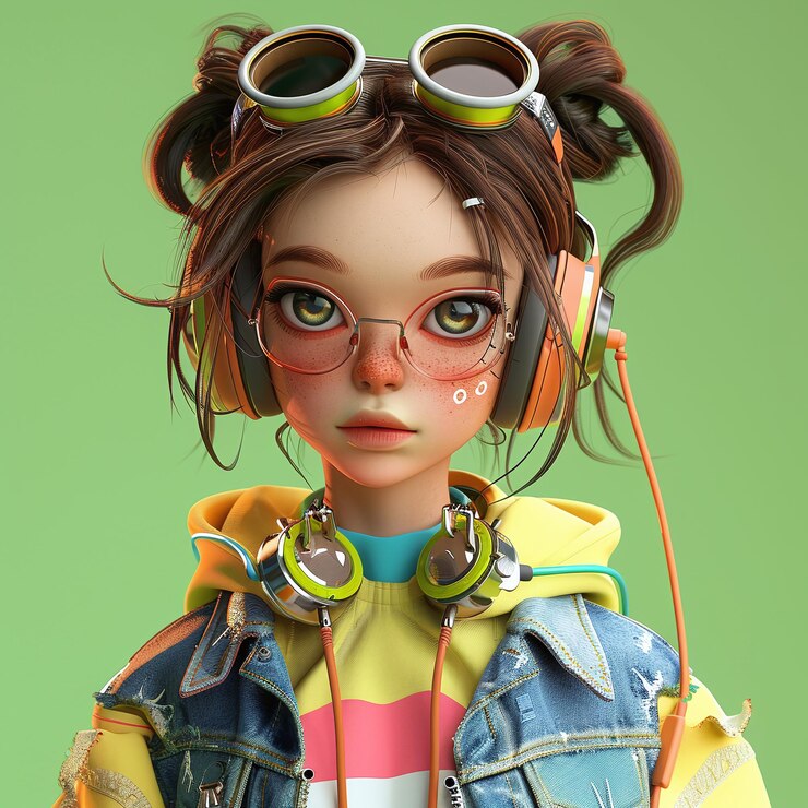 Photo the 3d girl is ultrarealistic the 3d character is cartoonish
