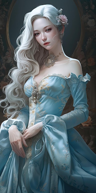 3D Girl Portrait of a Woman in Rococo Style Dress