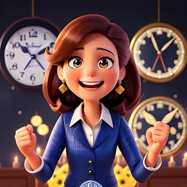 Photo 3d girl with clocks surreal time concept in digital art