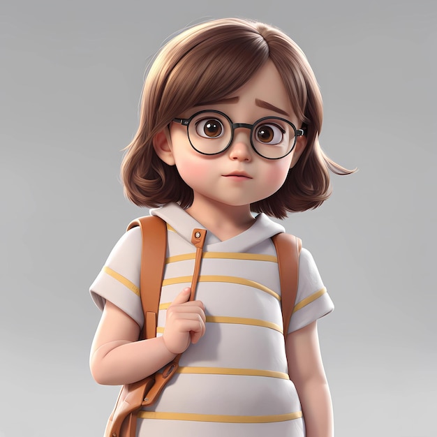 a 3d girl with glasses and a backpack going school