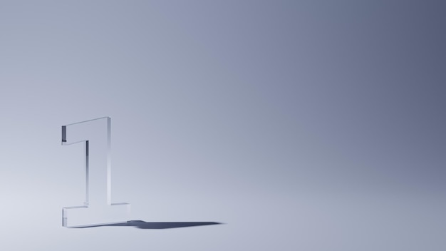 3D glas alfabet één met blauwachtige achtergrond voor presentatie