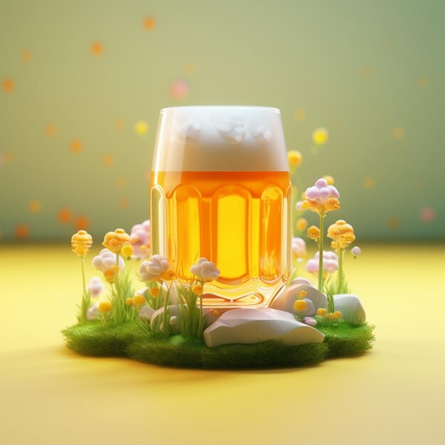 3Dグラス ビール 砂浜