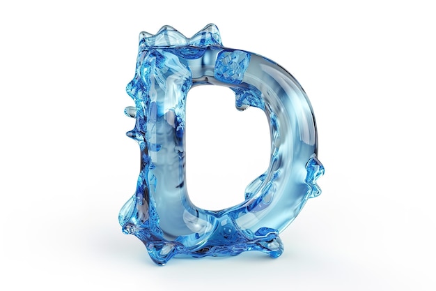 3D glass letter D with water splashes