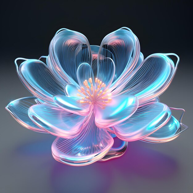 3Dガラスの透明なボールと球と 花の赤いピンクサイバーリアル スーパーリアル