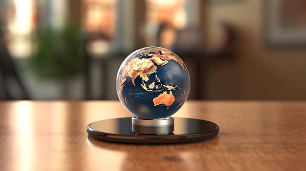 3d globe illustration on wooden table