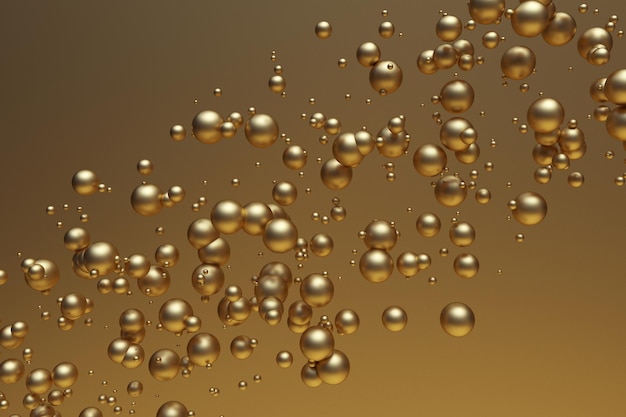 3D gloeiende gouden vloeibare bubbels ballen zwevend in de lucht Wallpaper achtergrond voor vakantiesjabloon