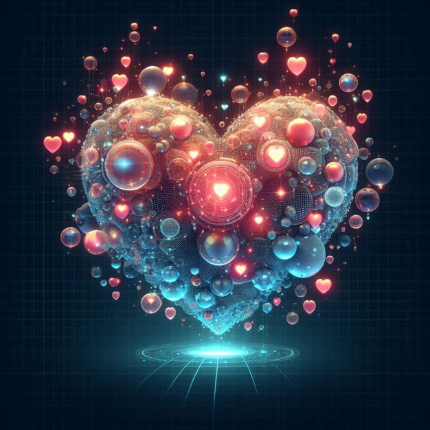 3D glow heart shape transparent background