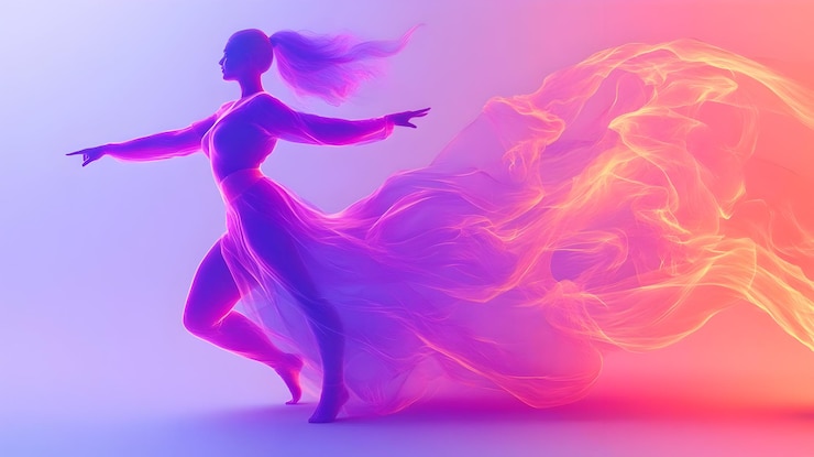 Фотография 3d светящаяся абстрактная модель плюс размер танцевальная концепция как яркий светящийся абстрактный цифровой художественный баннер
