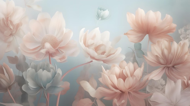 3D glowing flowers against a soft pastel background Generative AI