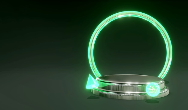 3D Glowing Glass Cylinder Podium with Green Color and Dark Background