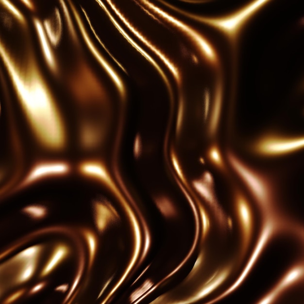 3D Gold abstract wavy and silk forms liquid, Golden glossy gradient texture surface water Backdrop