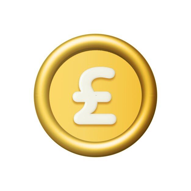 Photo 3d gold coin icon with british pound sign isolated on white background render illustration