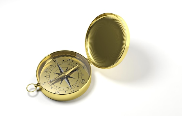 3D gold compass on white background