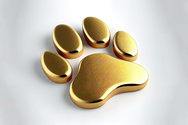 3D gold foil pet paw on the white background realistic Generative Ai