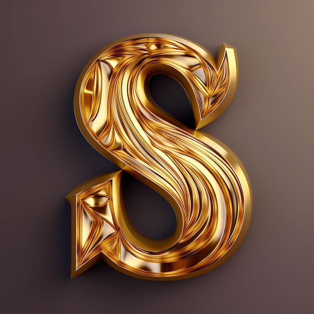 A 3d gold letter s with a textured background.