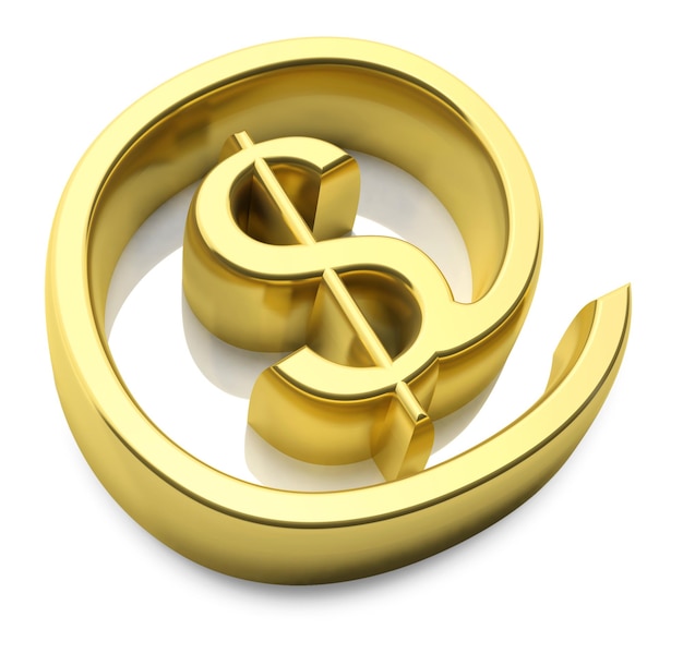 Photo 3d gold money online symbol isolated on white