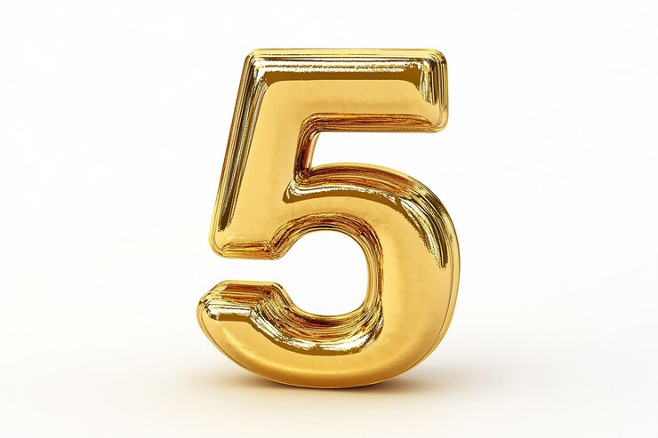 3d золотой номер 05 изолирован на белом фоне