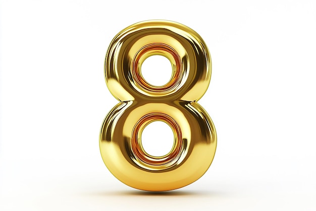 3d gold number 08 isolated on white background