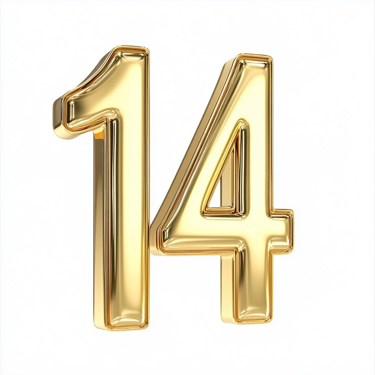 Photo 3d gold number 14 isolated on white background