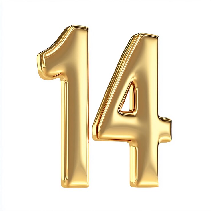 Photo 3d gold number 14 isolated on white background