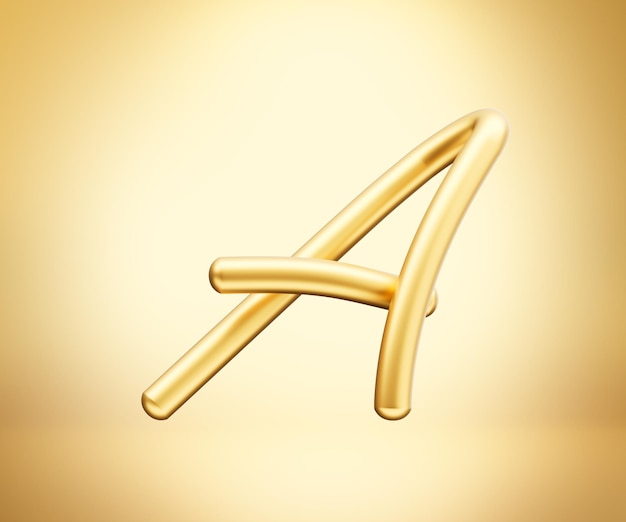 Фото Золотая блестящая большая буква алфавит закругленный надувной шрифт на золотом фоне 3d иллюстрация