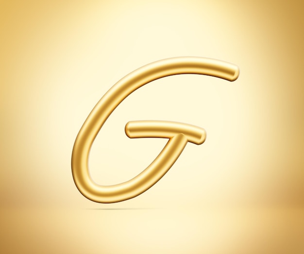 Photo 3d gold shiny capital letter g alphabet g rounded inflatable font on gold background 3d illustration