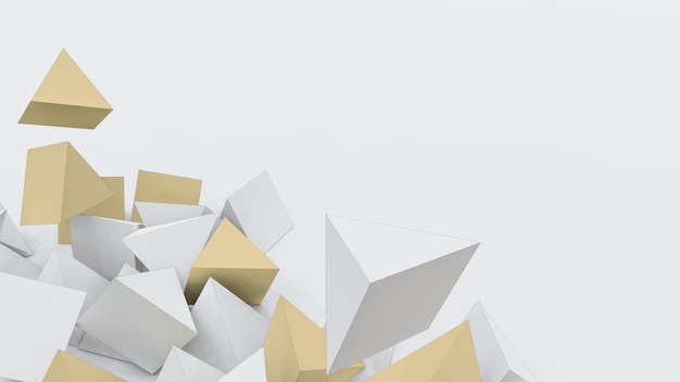 3d gold and white triangle cubic blocks with perspective render illustration