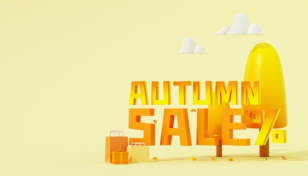 3d Golden Autumn Shopping Promotion Background