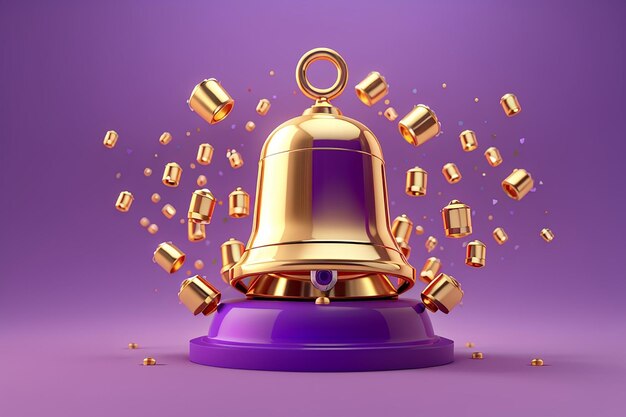 3d golden bell or notification icon in cartoon style