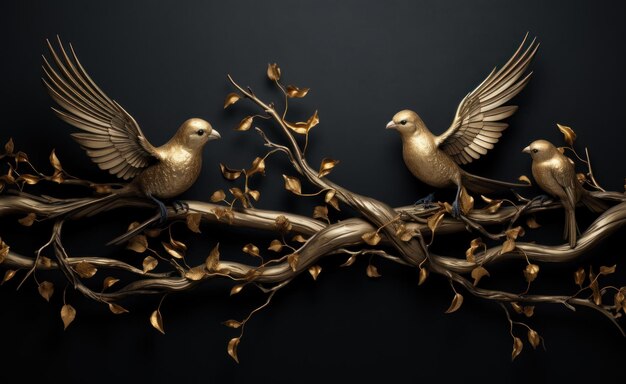 Photo 3d golden birds background wallpaper