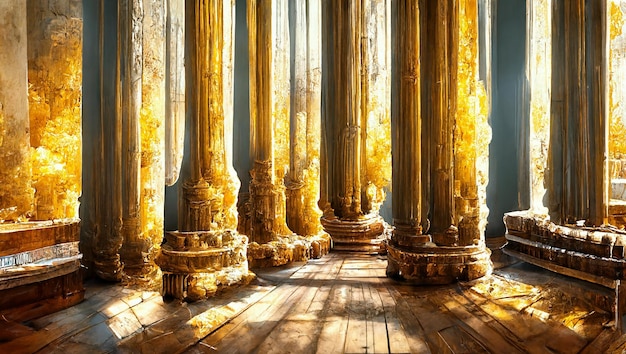 3d golden columns and gold details