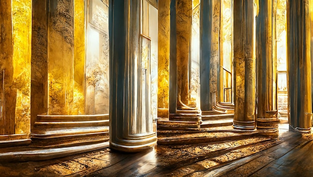 3d golden columns and gold details