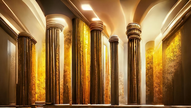 3d golden columns and gold details