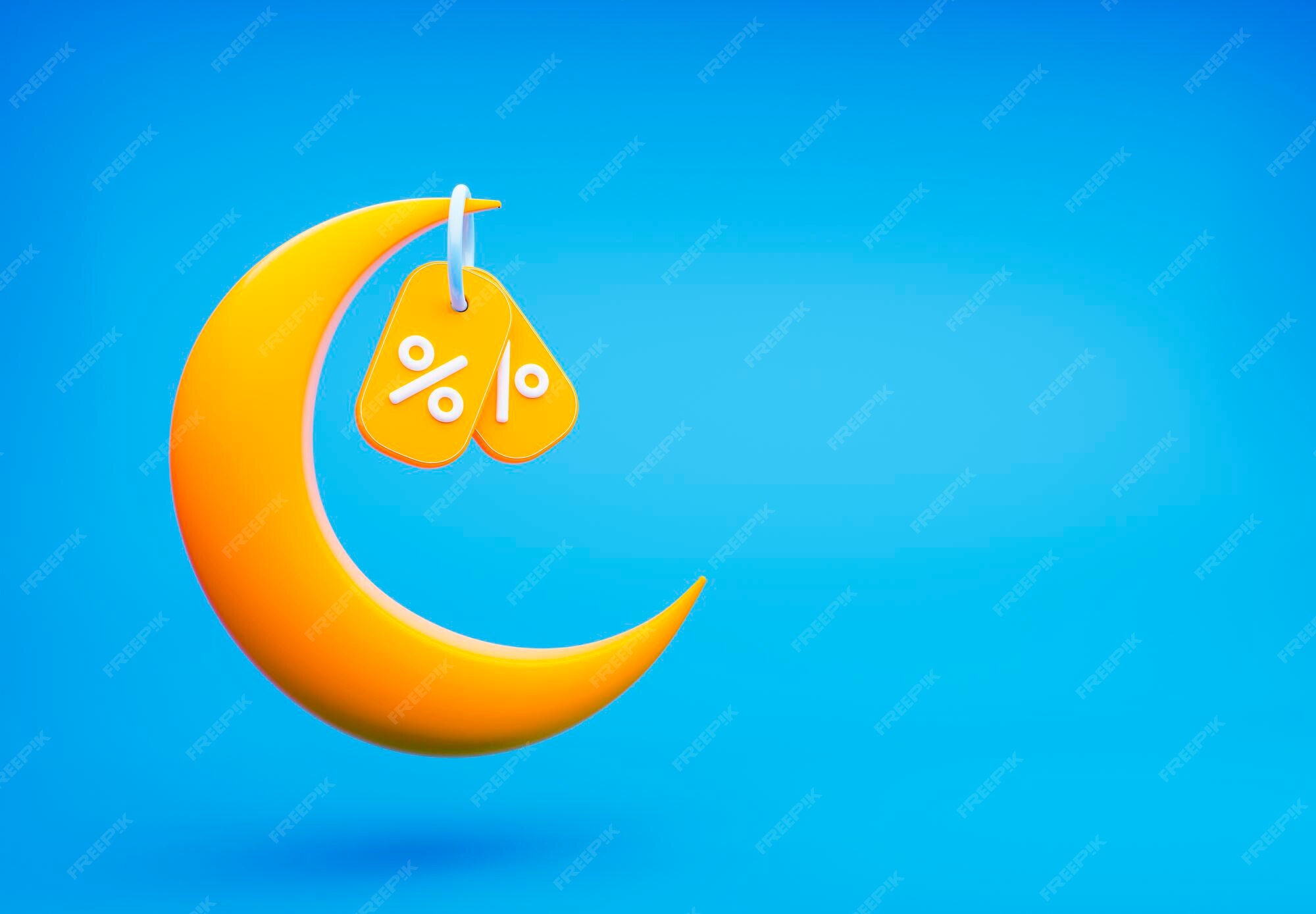 Premium Photo 3d golden crescent moon symbol with hanging discount coupons yellow moon for