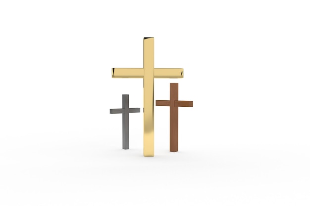 Foto croce d'oro 3d con spazio di copia sfondo cristiano concetto di salvezza del vangelo della fede biblica