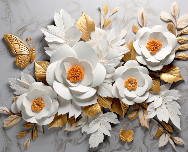 3d golden flowers background wallpaper