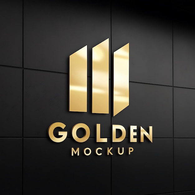 3d golden logo mockup design on black wall logo mockup logo design