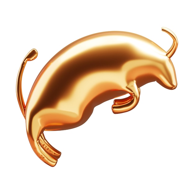 3D Golden Ox Balloon Shape On White Background.