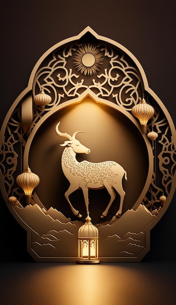 3d золотой рендер реалистичный козел Ид аль-адха с Ai Generative
